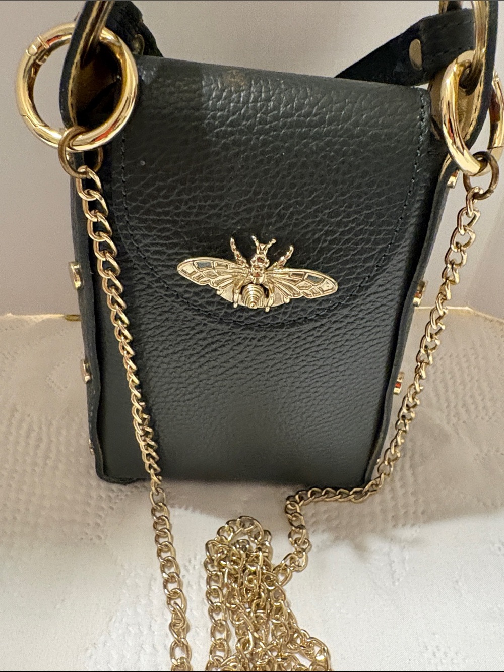 Vera Pelle Olive Green Leather Crossbody Bag with Beige Interior, made in Italy - Picture 6 of 16